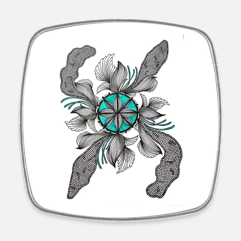 Flower Star Deco Teal - Square fridge magnet - white