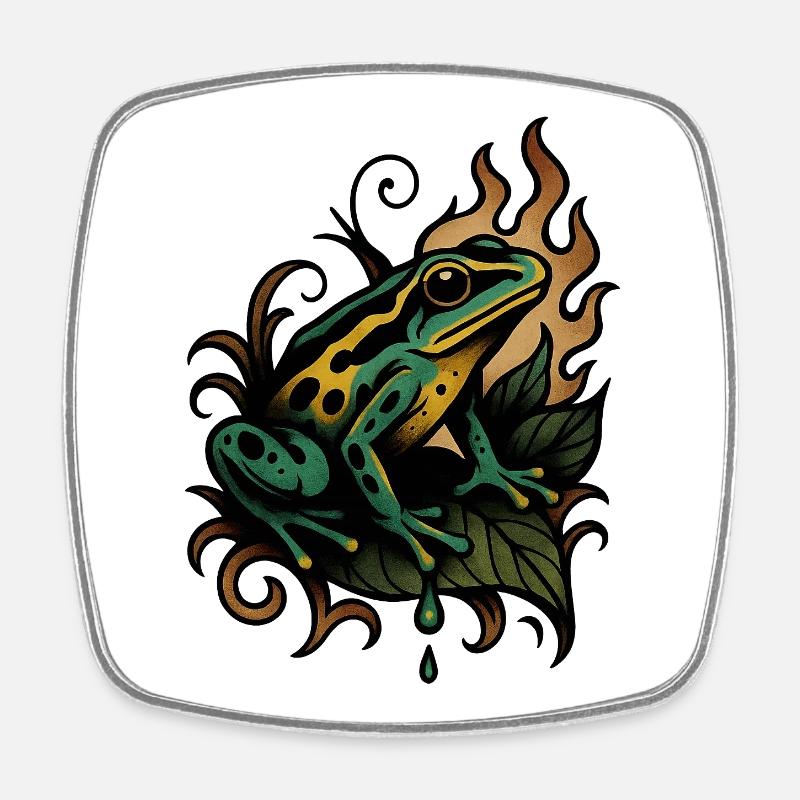 Flame Frog on Leaf - Square fridge magnet - white