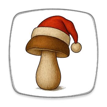 Steinpilz mit Weihnachtsmütze - Pilze sammeln - Viereckiger Kühlschrankmagnet - Weiß - Vorne