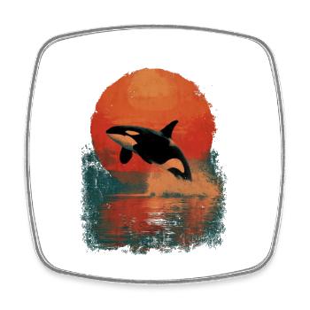Orca Sprung im Sonnenuntergang - Viereckiger Kühlschrankmagnet - Weiß - Vorne