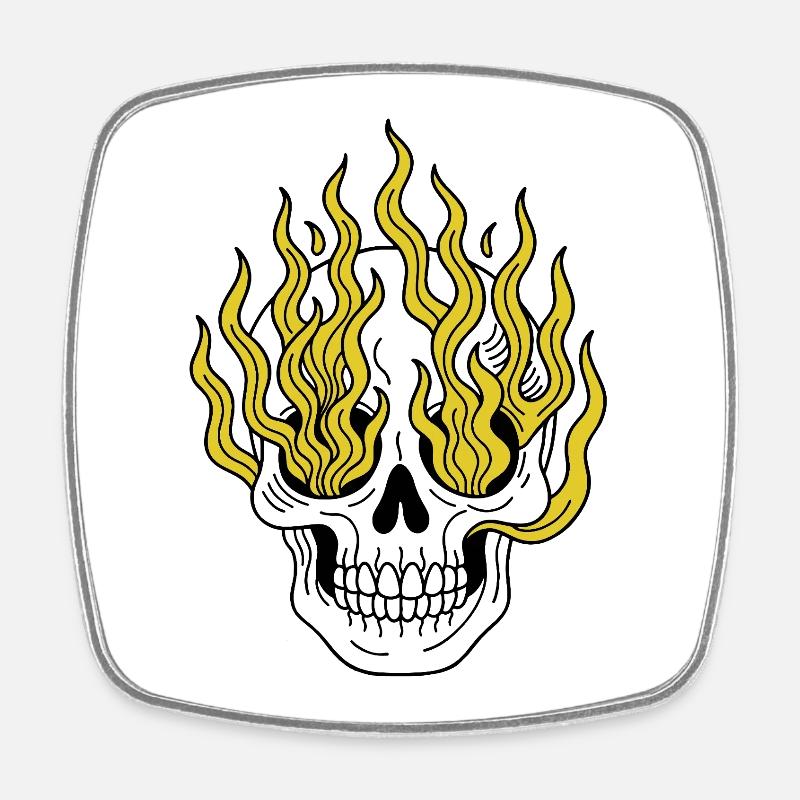 Skull Tattoo flaming - Square fridge magnet - white