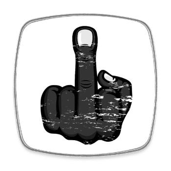 Doigt du milieu Stinky Finger Design Noir utilisé - Magnet carré - blanc - Devant