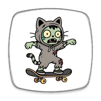 Zombie Cat on Skate - Square fridge magnet - white - Front