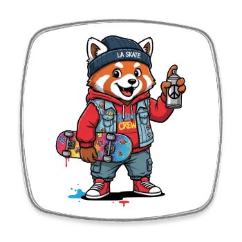 Red Panda Skate Crew Streetwear - Square fridge magnet - white - Front