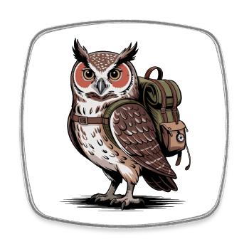 Owl with backpack - Square fridge magnet - white - Front