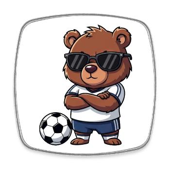Cute Bear Soccer Player Brown Bear Cartoon Cool - Square fridge magnet - white - Front
