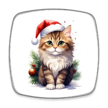 Chat comme Père Noël à Noël - Magnet carré - blanc - Devant