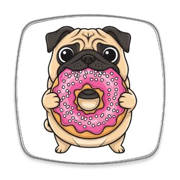 Cute Pug Donut Cartoon Dessert Sugar Candy - Square fridge magnet - white - Front
