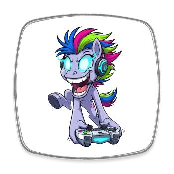 Sparkling Gaming Pegasus with Headphones - Square fridge magnet - white - Front
