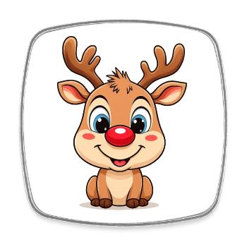 Rudolph Rentier Cartoon Weihnachtspullover - Viereckiger Kühlschrankmagnet - Weiß - Vorne