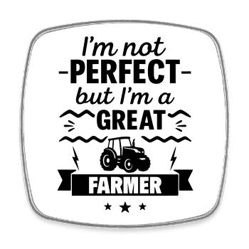 Not perfect but a great farmer - Square fridge magnet - white - Front
