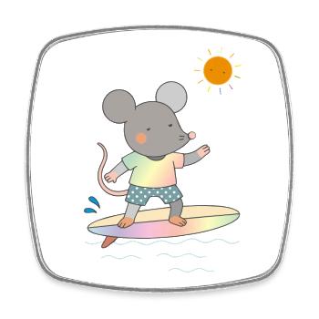 Surfing mouse on colorful surfboard under the sun - Square fridge magnet - white - Front