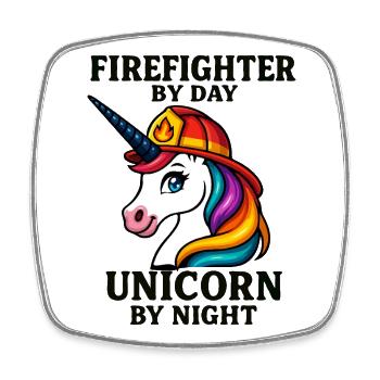 Firefighter Unicorn by Night - Square fridge magnet - white - Front