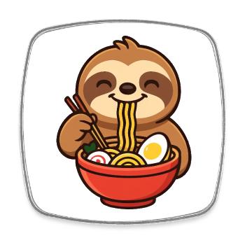 Cute Sloth Cartoon with Noodles Ramen Minimalist - Square fridge magnet - white - Front