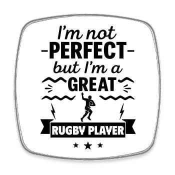 Not perfect, but a super rugby player - Square fridge magnet - white - Front