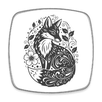 Ornamental fox with flower tendrils - Square fridge magnet - white - Front