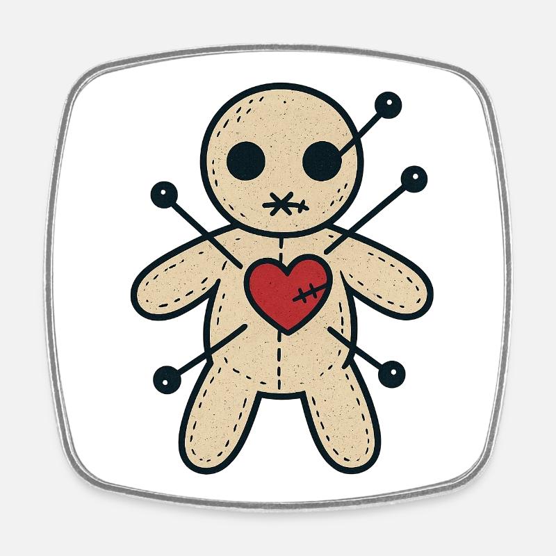 Poupée Voodoo Heart Stitch - Magnet carré - blanc