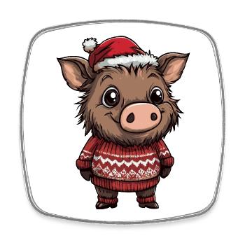 Pig Christmas Wild Boar - Square fridge magnet - white - Front
