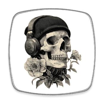 Skull with headphones and rose - Square fridge magnet - white - Front