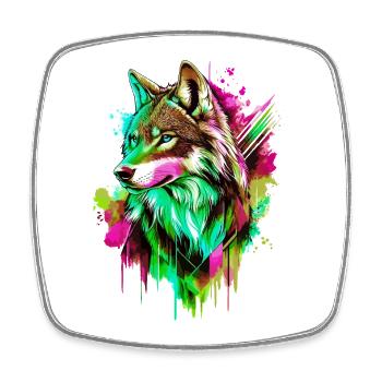 Loup Tête de loup Prédateur Forêt Nature sauvage Coloré - Magnet carré - blanc - Devant