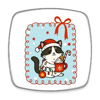 Katze an Weihnachten - Viereckiger Kühlschrankmagnet - Weiß - Vorne