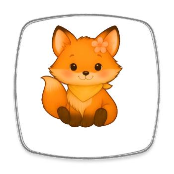 Kleiner Fuchs mit Blume und Halsband - Viereckiger Kühlschrankmagnet - Weiß - Vorne