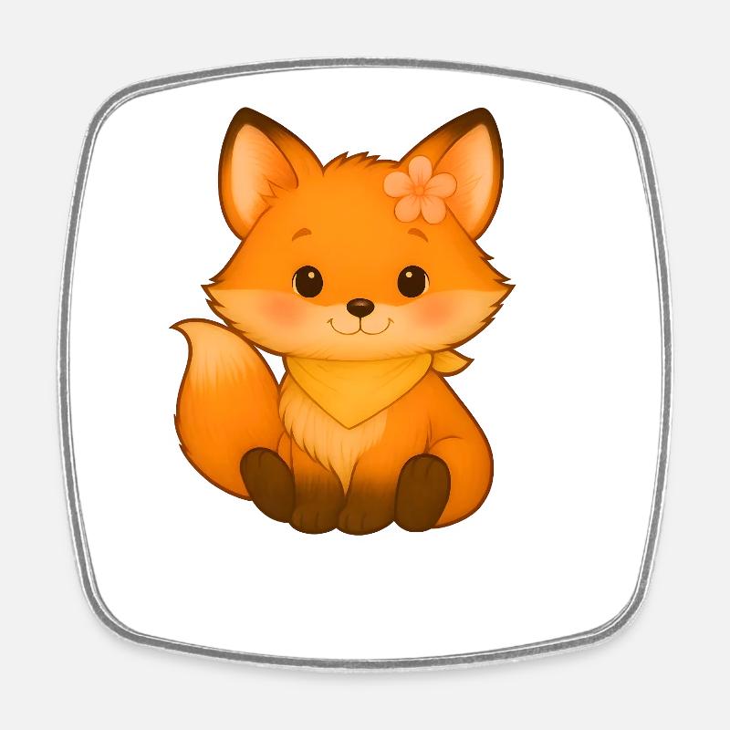 Petit renard avec fleur et collier - Magnet carré - blanc