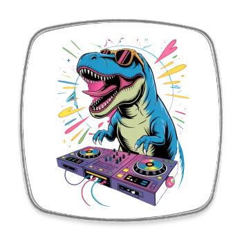 DJ Dinosaur - Square fridge magnet - white - Front