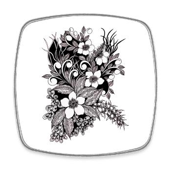 Schwarze Floral Ornamentblüten Muster - Viereckiger Kühlschrankmagnet - Weiß - Vorne