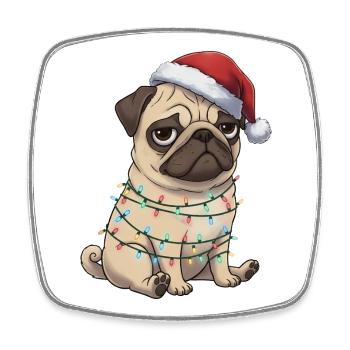 Pug Santa Claus funny clumsy dog Christmas - Square fridge magnet - white - Front