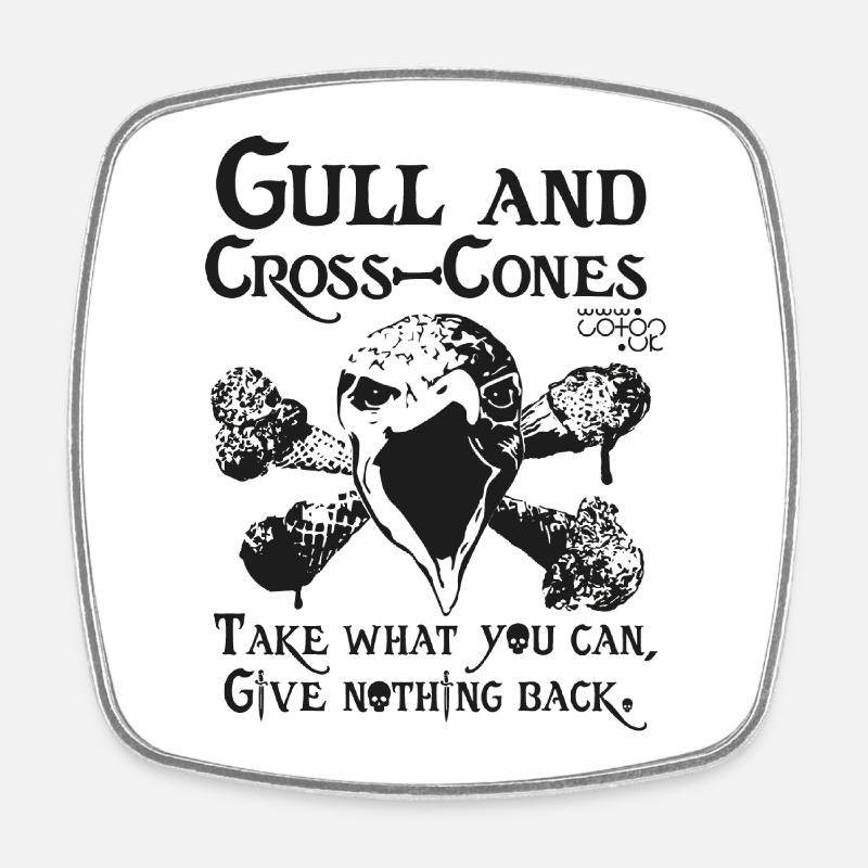 Gull and Cross Cones - Beware the seagulls! - Square fridge magnet - white