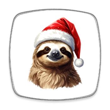 Paresseux en chapeau de Père Noël adapté à Noël - Magnet carré - blanc - Devant