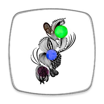 Linienblüten mit Farbkugeln - Viereckiger Kühlschrankmagnet - Weiß - Vorne