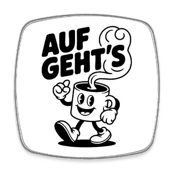 Auf geht's Kaffeetasse – Motivationsdesign - Viereckiger Kühlschrankmagnet - Weiß - Vorne