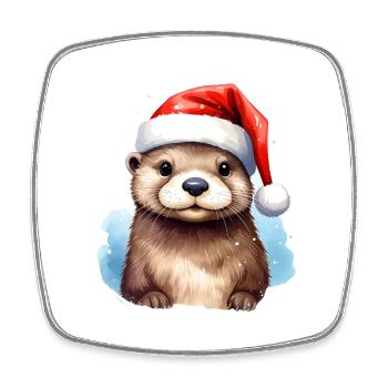 Loutre avec chapeau de Père Noël adapté à Noël - Magnet carré - blanc - Devant