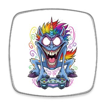 Licorne folle de jeu avec manette Gamer - Magnet carré - blanc - Devant