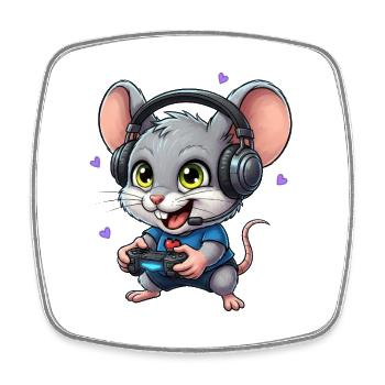 Gaming Mouse with Headphones Gamer Gift - Square fridge magnet - white - Front