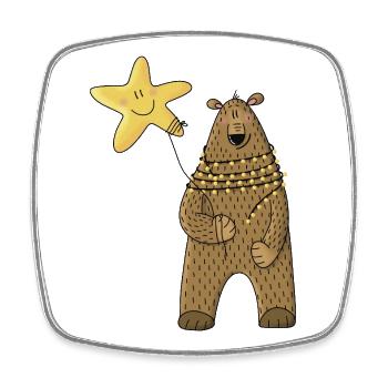 Bär mit Stern und Lichterkette - Viereckiger Kühlschrankmagnet - Weiß - Vorne