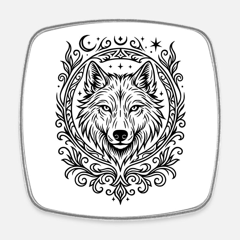 tete de loup - Magnet carré - blanc