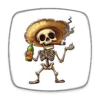 Skelett Totenkopf Totenschädel Zigarre Schnaps - Viereckiger Kühlschrankmagnet - Weiß - Vorne