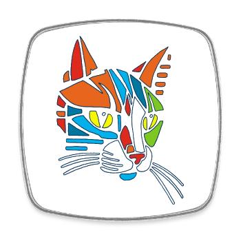 Chat Mosaïque tribal - Magnet carré - blanc - Devant