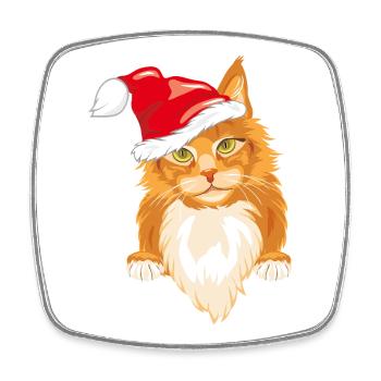 Cute peeking ginger cat in Christmas hat - Square fridge magnet - white - Front