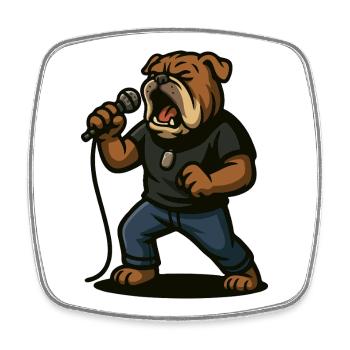 Rocksängerin Bulldogge mit Mikrofonkunst - Viereckiger Kühlschrankmagnet - Weiß - Vorne