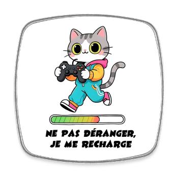 Chat gamer, ne pas déranger je me recharge - Magnet carré - blanc - Devant