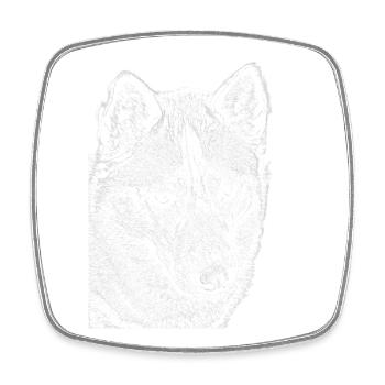 Wolf View Ligne Dessin Imprimer Design Husky - Magnet carré - blanc - Devant