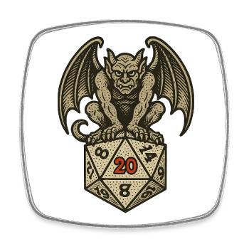 Gargoyle auf einem W20-Würfelbogen - Viereckiger Kühlschrankmagnet - Weiß - Vorne