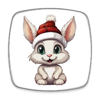 Winter bunny with cap - Square fridge magnet - white - Front
