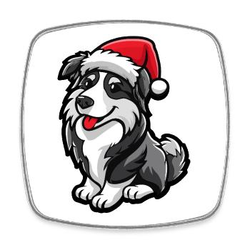 Border Collie Chien Noël - Magnet carré - blanc - Devant
