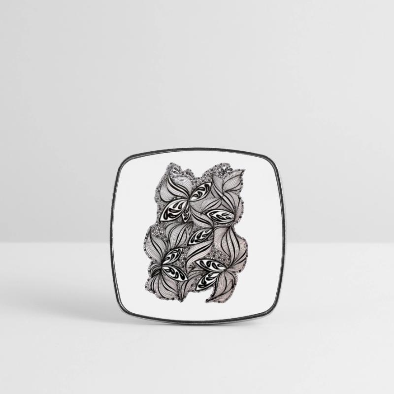 Black and white leaf pattern Square fridge magnet
