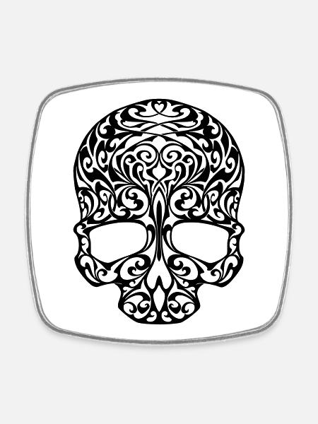 skull tribal - Magnet carré - blanc